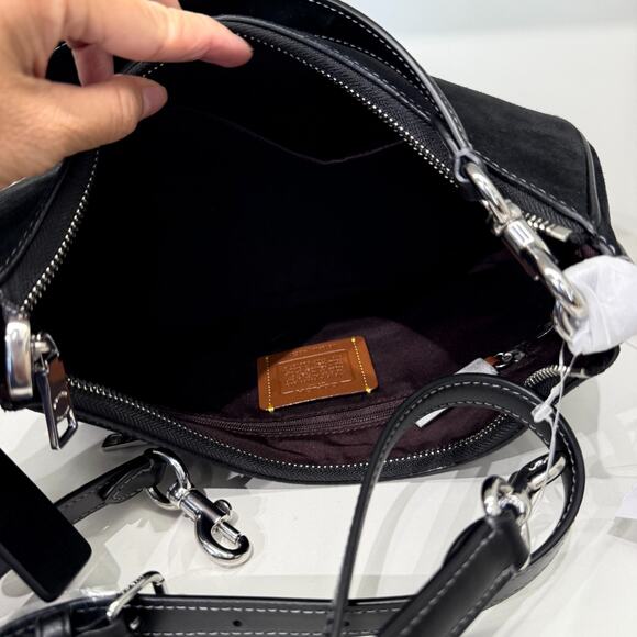 COACH Teri Hobo Bag With Cherry Charm CCZ88 suede/Silver/Black - Picture 7 of 12